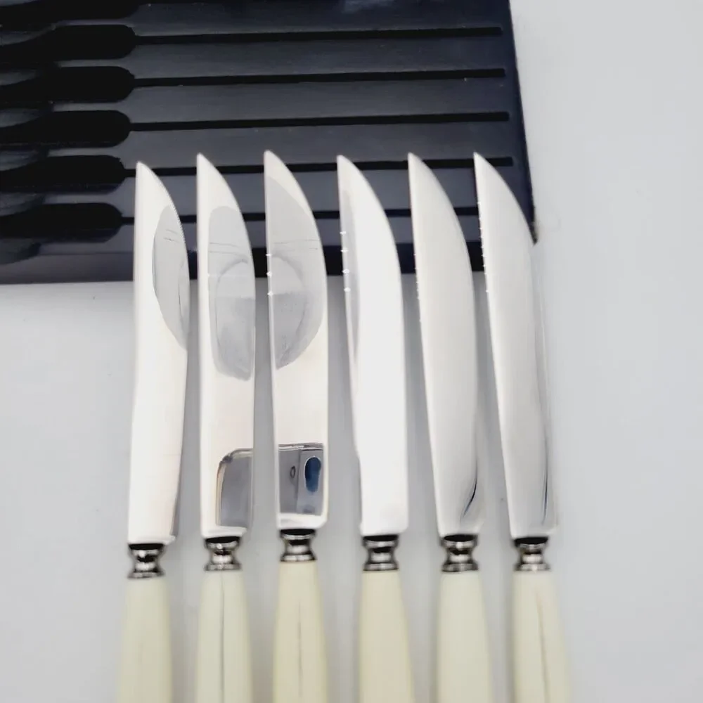 Set 6 Neiman Marcus SHEFFIELD Stainless Steak KNIVES Ivorine Handles England